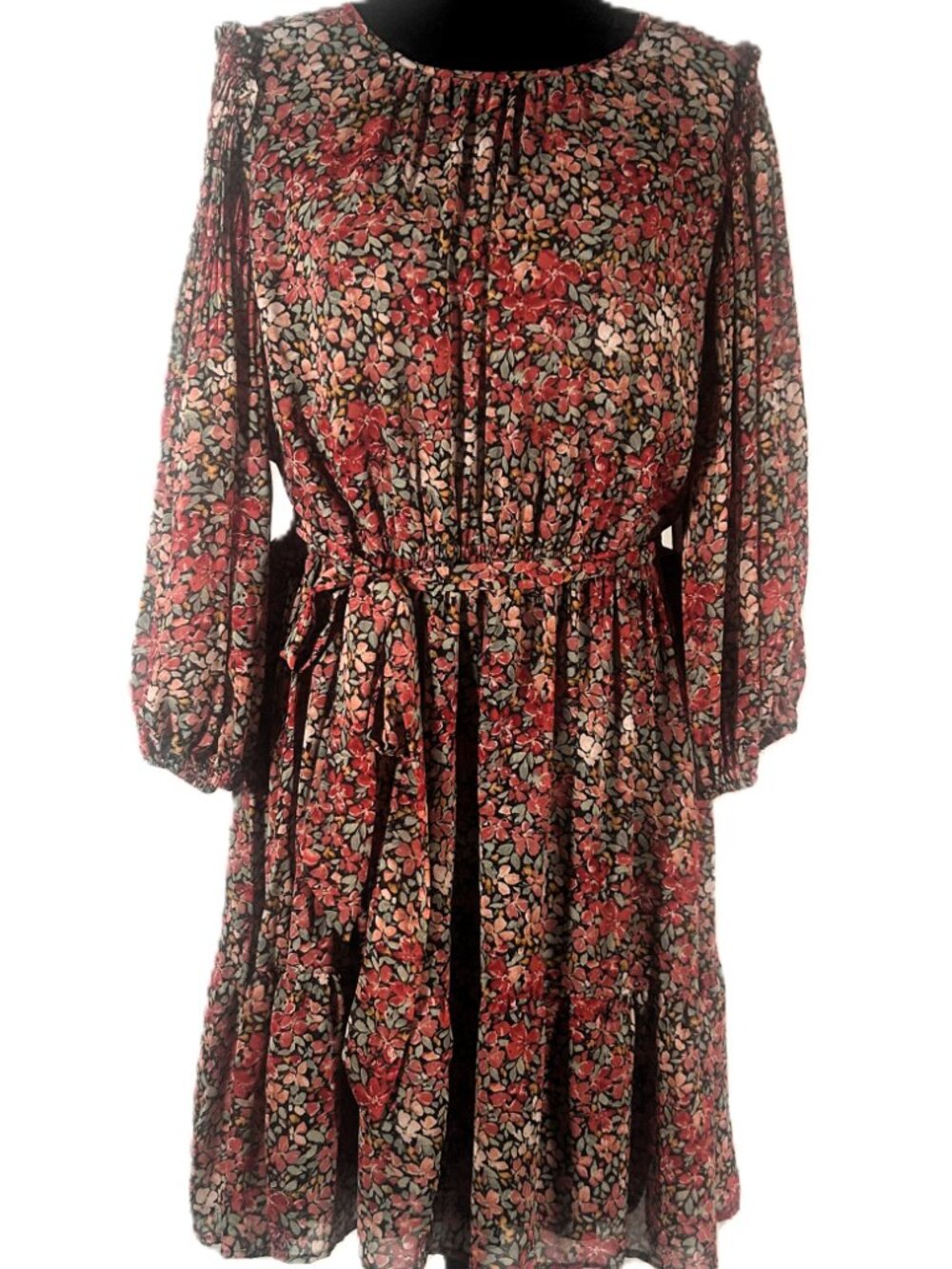LC Lauren Conrad Floral Ruffle Dress Size 0X | Tie Waist | Long Sleeve Boho